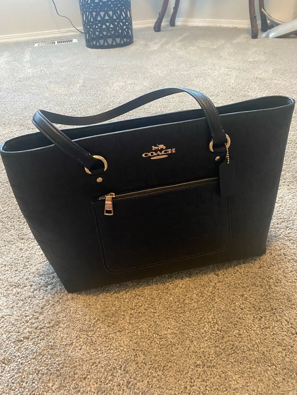 Coach Black Signature Leather Station Tote Bag